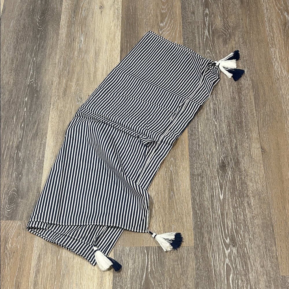 Navy and White Striped Tassel Scarf